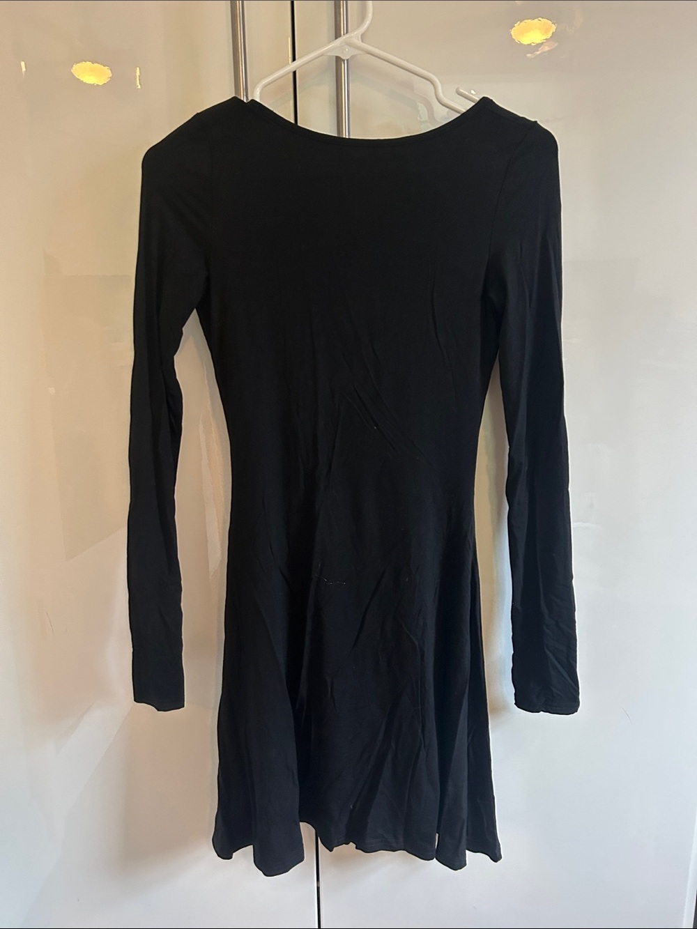 NWT Classic Black Long-Sleeve Fit & Flare Dress with Open Back and Blush Sash
